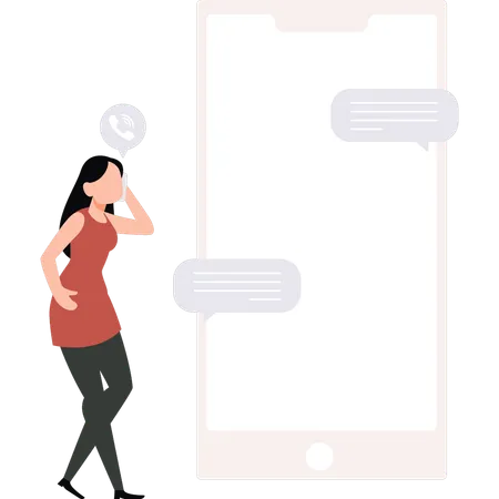 The Girl Is Calling On The Mobile Phone Illustration
