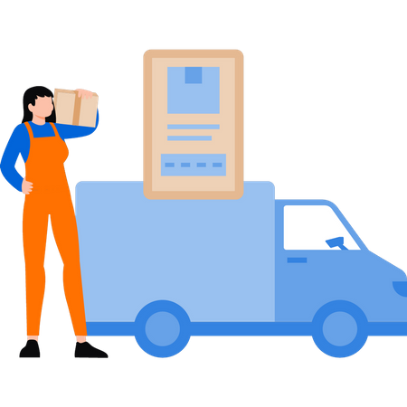 Girl is carrying a parcel  Illustration