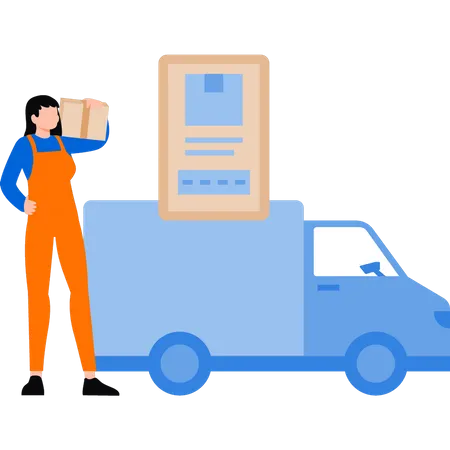 Girl is carrying a parcel  Illustration