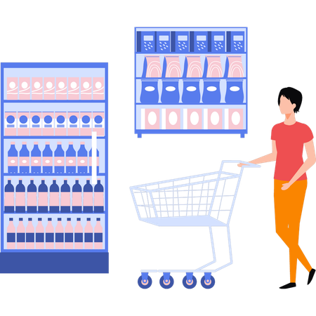 Girl is carrying a shopping trolley  Illustration