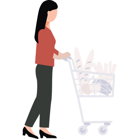 Girl is carrying a shopping trolley  Illustration