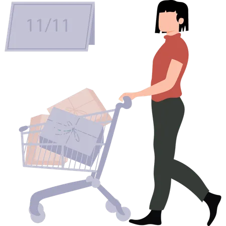 The Girl Is Carrying A Trolley Illustration