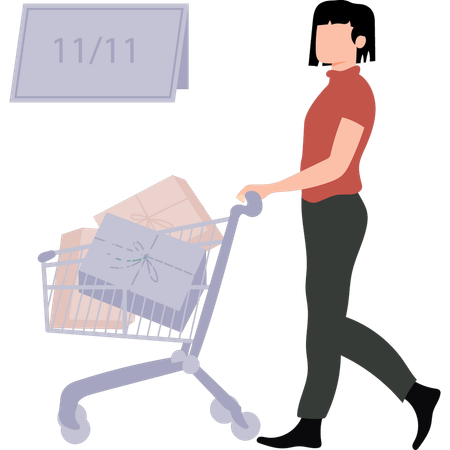 Girl is carrying a trolley  Illustration