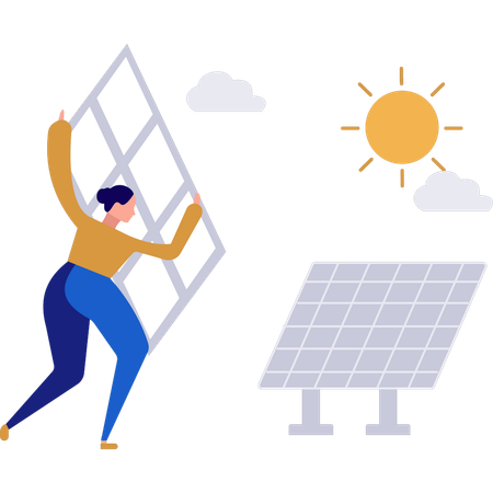Girl is carrying electric solar power  Illustration