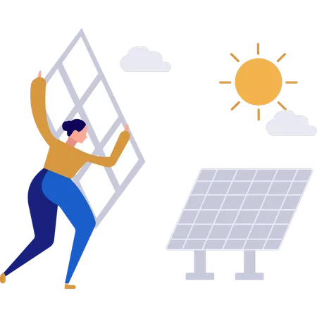 Girl Carrying Electric Solar Power Illustration