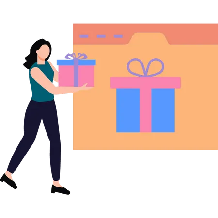 The Girl Is Carrying A Gift Illustration
