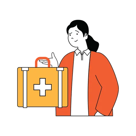 Girl is carrying medical bag  Illustration