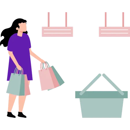 Girl Is Carrying Shopping Bags Illustration