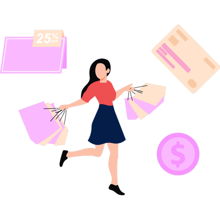 Girl is carrying shopping bags  Illustration