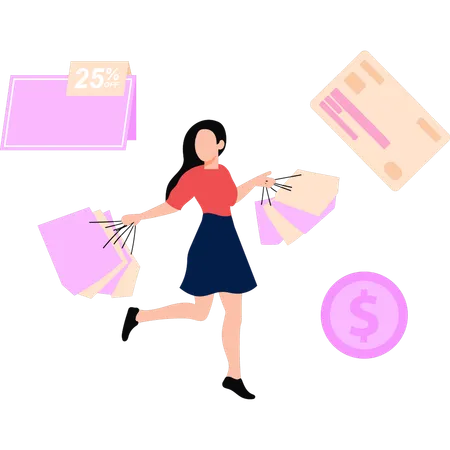 Girl Is Carrying Shopping Bags Illustration