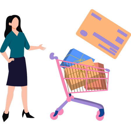 Girl is carrying shopping trolley  Illustration
