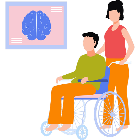 Girl is carrying the patient in the wheelchair  Illustration