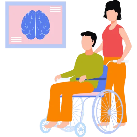 Girl is carrying the patient in the wheelchair  Illustration