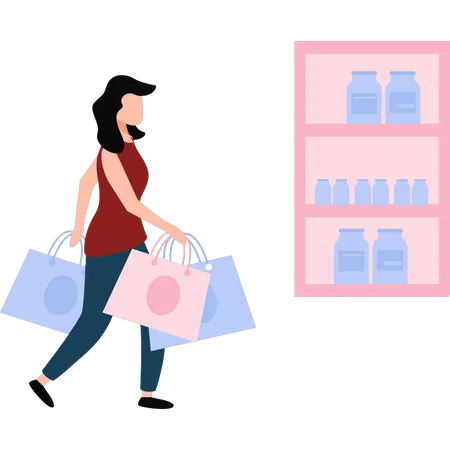 The Girl Is Carrying The Shopping Bags Illustration