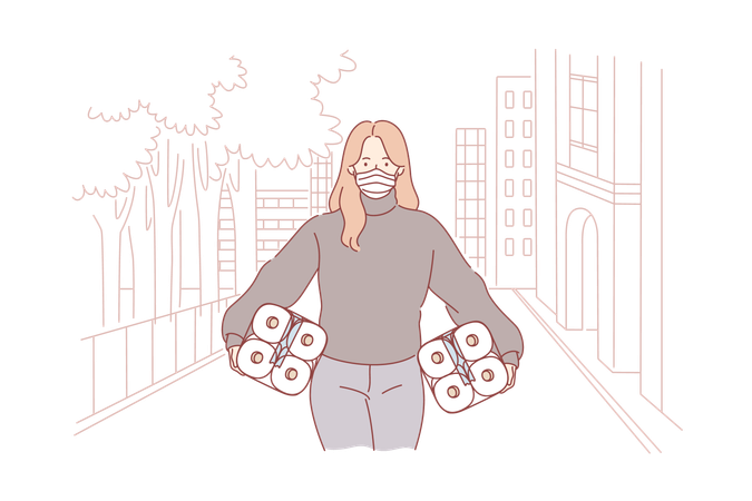 Girl is carrying tissue rolls in her hand  Illustration