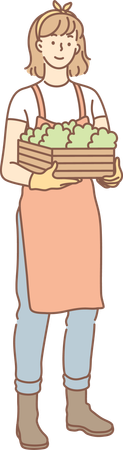 Girl is carrying vegetable basket  일러스트레이션