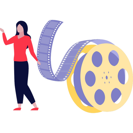 Girl is changing film reel  Illustration