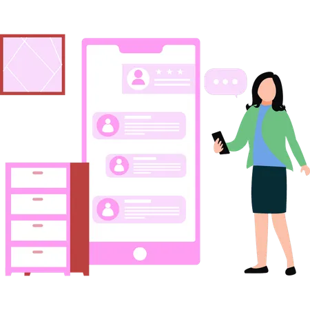 A Girl Is Chatting On Mobile Phone Illustration
