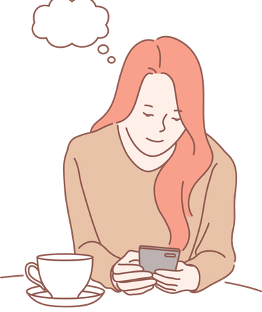 Girl is chatting while having tea  Illustration