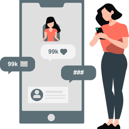 Girl is checking likes and followers on her mobile  Illustration