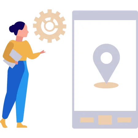 Girl is checking location on mobile  Illustration