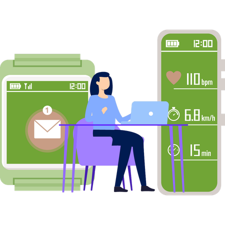 Girl is checking mail notification on watch  Illustration