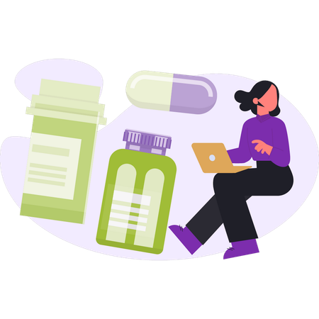 Girl is checking medicine pills jar  Illustration