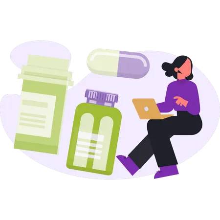 Girl is checking medicine pills jar  Illustration