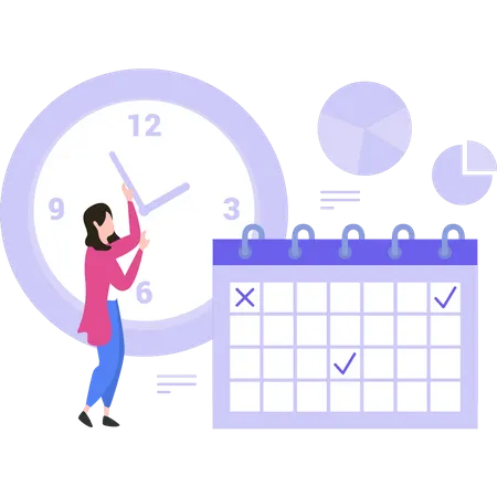 Girl is checking the appointment calendar  イラスト