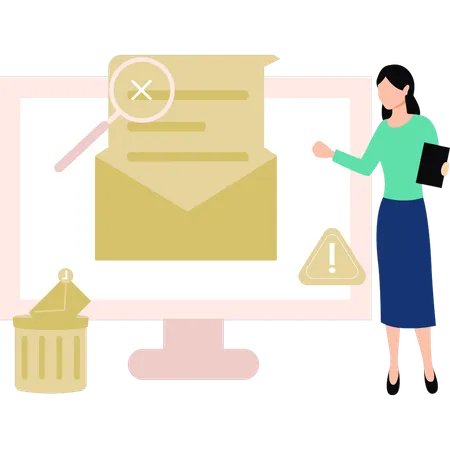 Girl is checking the mail for an error  Illustration