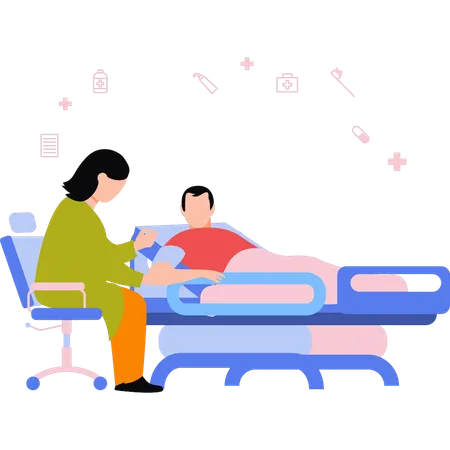 Girl is checking the patient's BP  イラスト