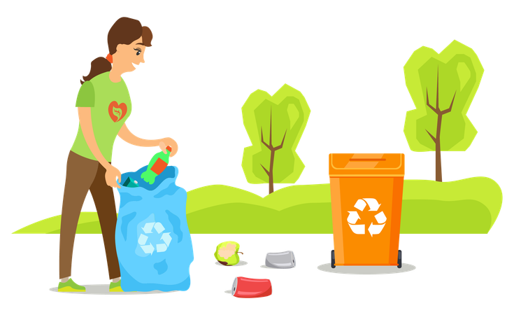 Girl is cleaning garden waste  Illustration
