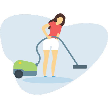 Girl is cleaning the home with a vacuum cleaner Illustration