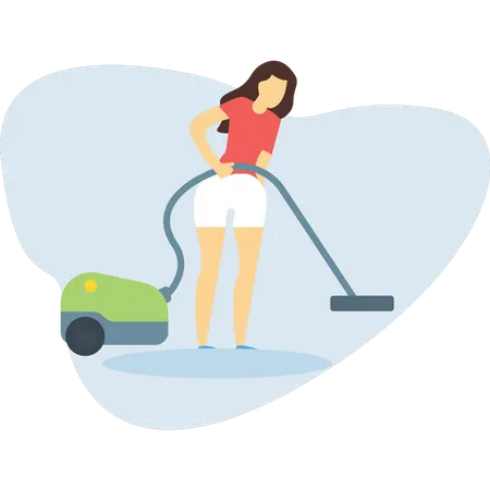 Girl is cleaning the home with a vacuum cleaner Illustration