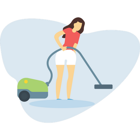 Girl is cleaning the home with a vacuum cleaner  Illustration