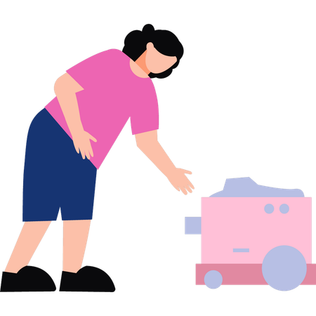 Girl is cleaning with the help of robotic machine  Illustration