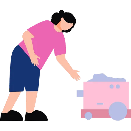 Girl is cleaning with the help of robotic machine  Illustration