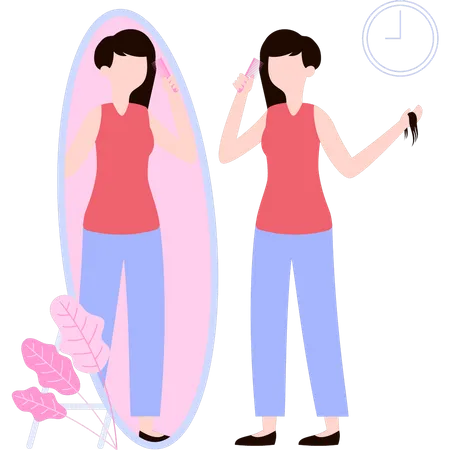 The Girl Is Combing Her Hair In The Mirror Illustration