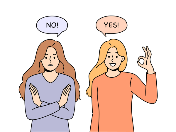 Girl is confused with yes or no answers  イラスト
