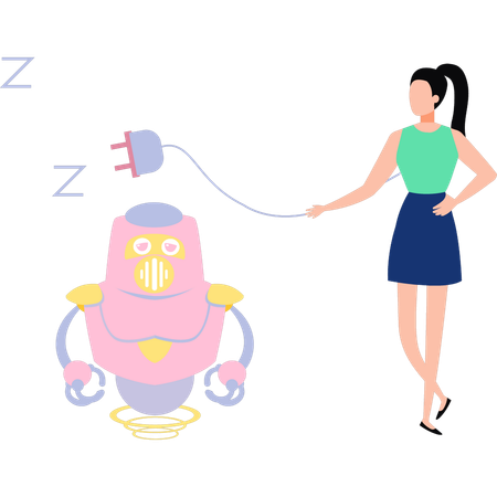 Girl is connecting robot to plug  Illustration
