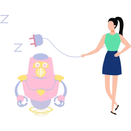 Girl is connecting robot to plug  Illustration