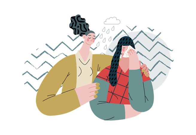 Girl is consoling her crying friend  Illustration