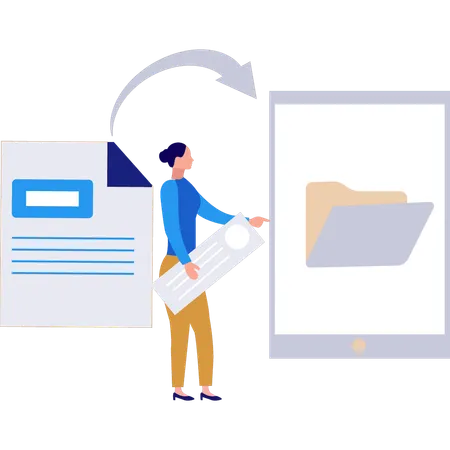 Girl is converting document into folder  Illustration