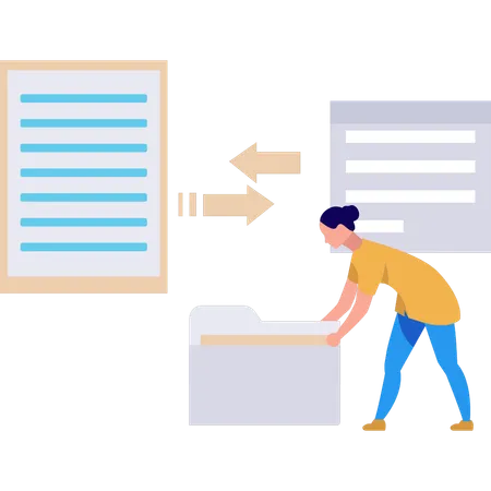 Girl is converting folder in documents  Illustration