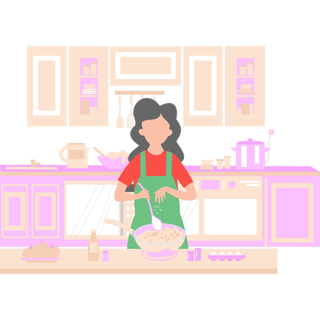 Girl is cooking food  Illustration
