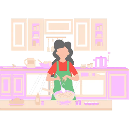 The Girl Is Cooking Food Illustration