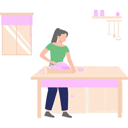 A Girl Is Working In The Kitchen Illustration