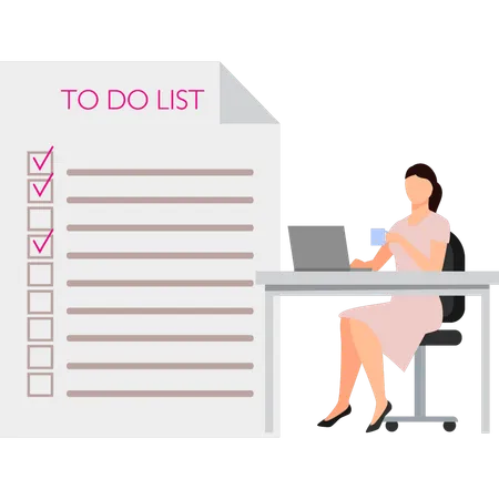 The Girl Is Creating A To Do List Illustration
