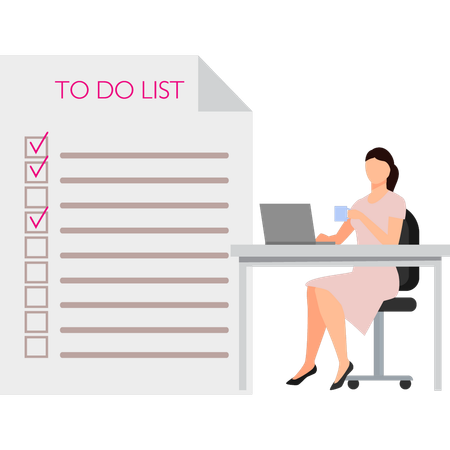 Girl is creating a to-do list  Illustration