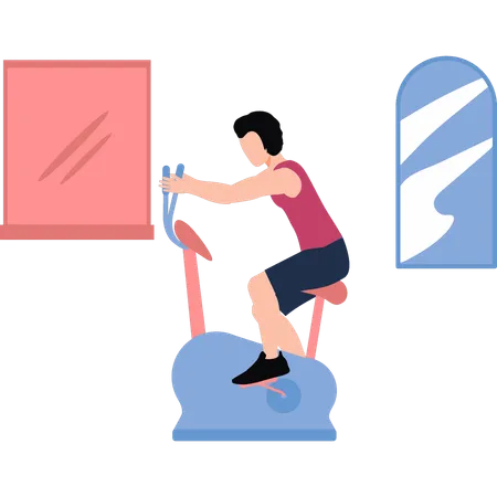 Girl is cycling on the machine  Illustration